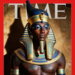 a dramatic hero portrait of a live nubian temple guard in old egypt. photography photo art. cover of time magazine, dramatic light and shadow, saturated colors, ciaroscuro