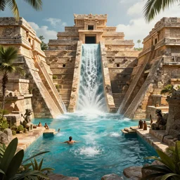 ancient mayan waterpark, digital art, cinematic lighting, epic composition, highly detailed