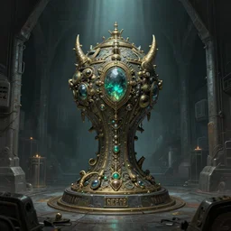 cursed ancient artifact made of rare precious materials safely stored in brutalist SCP facility. Secure. Contain. Protect. Class Keter artifact, Ultra detailed illustration by Dariusz Zawadski and Greg Rutkowski trending on ArtStation