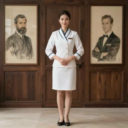 full body shot of a beautiful tea hostess woman in work attire, art by saruei and guweiz and ilya kuvshinov, digital art, highly detailed, intricate, sharp focus, trending on artstation hq, deviantart, pinterest, unreal engine 5, 4 k uhd image