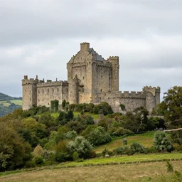 a photorealistic photo of a castle on hill, countryside.