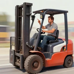 a man arguing with a forklift, digital painting