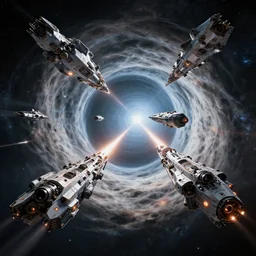 a photo of the space war, detailed spaceships, wormhole combat, cinematic lighting, photorealistic, space photography, asdf render by tomino - sama
