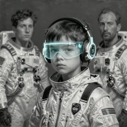 future coder, age 3 0, glowing visor over eyes and sleek neon headphones desaturated painting by donato giancola, dean cornwall, rhads, tom whalen, alex grey, alphonse mucha, astronaut cyberpunk electric fashion photography