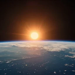 a cinematic view of a sunset from earth orbit, space is visible