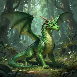 Fantasy Green dragon forest, trending on artstation, 50mm, by Noah Bradley