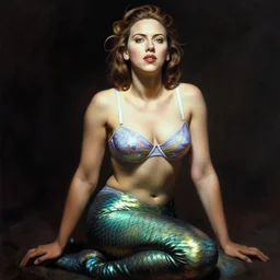 frank frazetta scarlett johansson as a mermaid underwear, dramatic lighting, hyper realism,