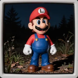 photo of Waluigi at night, trail camera night vision