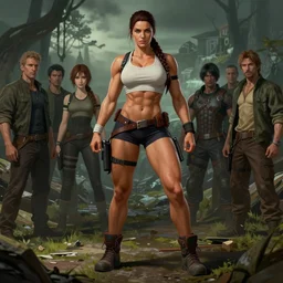 beautiful thick female bodybuilder lara croft, extremely detailed, sharp focus, wide view, full body shot, smooth, digital illustration, by james jean, by rossdraws, frank franzzeta, mcbess, sakimichan, brosmin, danton fadeev, steve simpson, alfred hitchcock mood, wes craven vibes