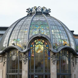 elaborate glasswork dome, colorful, intricate, art nouveau architecture, by jesper ejsing