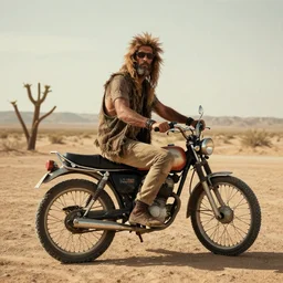 low desert punk, scruffy stoner riding in the desert
