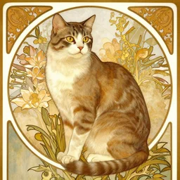 a cat in the style of alphonse mucha