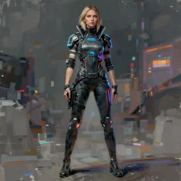 portrait full length, cyberpunk female, concept art by jama jurabaev, cinematic shot, trending on artstation, high quality, brush stroke