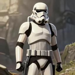 a clonetrooper in the style of attack on titan, detailed, animation, fluid, smooth, accurate, raytracing, epic