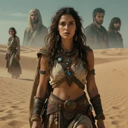 masterpiece concept art, a beautiful highly detailed desert barbarian sorceress, emotional, cinematic moody colors, realistic shaded lighting poster by ilya kuvshinov, magali villeneuve, artgerm, jeremy lipkin and michael garmash and rob rey