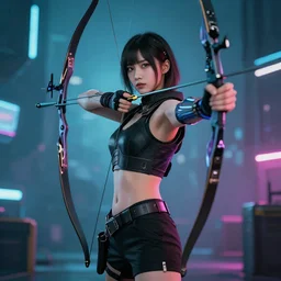 photo of a cyberpunk female archer