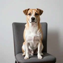 a dog sitting on a chair by adam birkan