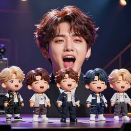 bts boy band dolls on stage with screaming kim jong un octane render
