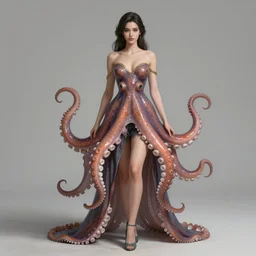 full body photograph of a beautiful woman wearing an octopus as clothes, fantasy, elegant, highly detailed, digital painting, artstation, concept art