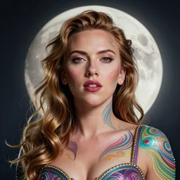 studio portrait of scarlett johansson as colorful divine paladin, absurdly beautiful, elegant, sexy, super fine surreal detailed facial by kim jung gi, irakli nadar, intricate lines, clear focus, vivid colors, matte, octopath voyager, final fantasy, unreal engine, highly rendered, global illumination, radiant light, during a blood moon