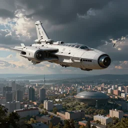 space ship over zheleznovodsk, fantasy art, city landscapes, city photos, trending of artstation