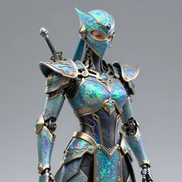 iridescent opal cyborg ninja warrior, intricate ornate details, morandi color scheme, hd, illustration, epic, d & d, fantasy, intricate, elegant, highly detailed, wide angle, digital painting, artstation, concept art, smooth, sharp focus, illustration, wallpaper, art by artgerm and greg rutkowski and alphonse mucha and jin xiaodi