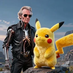 Jack Nicholson plays Terminator Pikachu scene where his endoskeleton gets exposed and his eye glow read still from the film