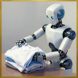 detailed painting of a robot folding a T-shirt, award winning digital art