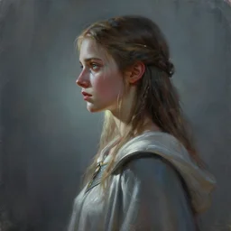 side profile painting portrait, beautiful imogen poots as cleric paladin, luminescent, octane render aesthetic, matte painting concept art, extremely emotional, cinematic moody colors, realistic shaded lighting poster by craig mullins, greg manchess, jesper ejsing, rhads, makoto shinkai, lois van baarle, ilya kuvshinov, rossdraws