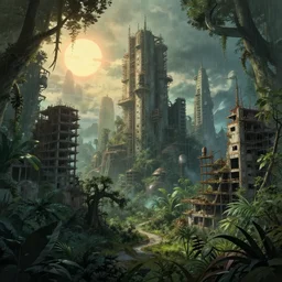 a beautiful hyperdetailed illustration of nature building urbex unfinished building city abandoned oases industrial architecture by oscar niemeyer, studio ghibli darkacademia lightpaint atlantis matte painting bioshock retrowave morning sun dieselpunk forest myst futuristic rainforest, archdaily, wallpaper, highly detailed, trending on artstation.