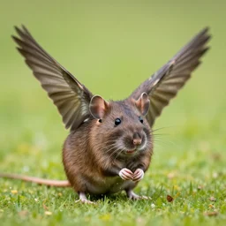 standing rat, spread sparrow wings, wildlife photography