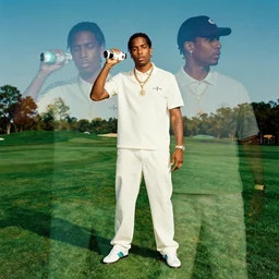 a photoshoot of asap rocky wearing golf le fleur, color grading, editorial photography, multispectral imaging, double - exposure, stroboscope