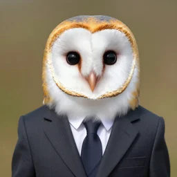portrait of a cute barn owl in a suit by yusuke murata and masakazu katsura, artstation, highly - detailed, cgsociety, artstation, pencil and ink, fighting pose, barn owl face, city in the background, dark colors, detailed face