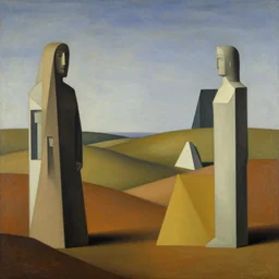abstract landscape with geometric and human forms by magritte