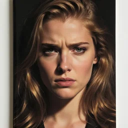 comicbook cover of a woman looking down at you in disgust and pity, hyperrealistic fantasy portrait, dramatically lit