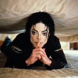 michael jackson hidding under your bed making a silence sign