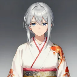 girl, silver hair, kimono with koi patterns, trending on artstation, detailed, cinematic, body shot, ilustration by Takehiko Inoue and Yoann Lossel