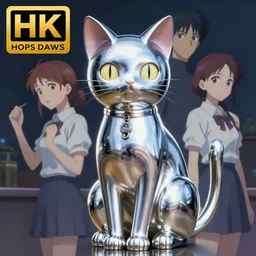 metallic cat, 4k, HQ, official media, anime key visual, makoto shinkai, ilya kuvshinov, lois van baarle, rossdraws, detailed, trending on artstation