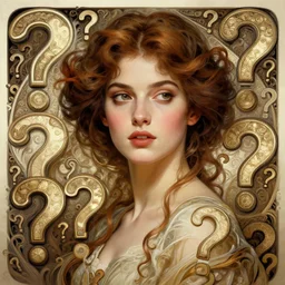a portrait of a beautiful woman made up of question marks, intricate, elegant, highly detailed, digital painting, artstation, concept art, art by delphin enjolras and alphonse mucha, smooth, sharp focus, dynamic lighting, ultrarealistic, cinematic, octane render, 8 k