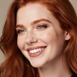 beautiful redhead woman, delighted, closeup