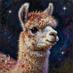 beautiful oil painting with high detail of a llama made of stars and plasma, hybrid from dungeons and dragons and art direction by James Cameron ;by artgerm; wayne reynolds art station; cinematic quality character render; low angle; ultra high quality model; production quality cinema model, daily deviation, masterpiece anthro art, llama