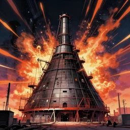 lofi aesthetic explosion at chernobyl reactor building #4, anime key visual