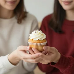 women holding a cupcake