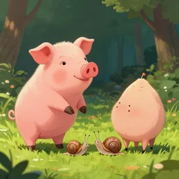 a beautiful draw of a pig and a snail fall in love, artstation