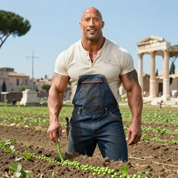 dwayne johnson dressed as an electrician planting peas in ancient rome, portrait