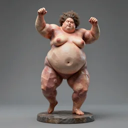 human biomorphic mutated geometric biological structure made of skin and hair standing on two legs dancing a plinth, overweight, obese, distorted, highly detailed, hyper - realist sculpture