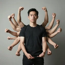 A man with too many arms
