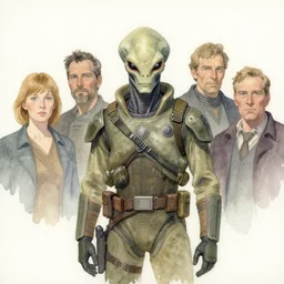 a simple and atmospheric watercolour portrait of a pulp sci - fi alien soldier, very muted colors, by rebecca guay, michael kaluta, charles vess and jean moebius giraud