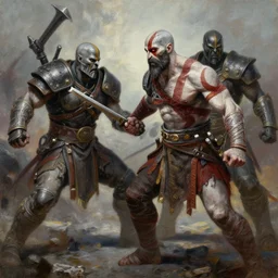 oil painting of kratos from god of war fighting legion from titanfall 2 by greg rutkowski