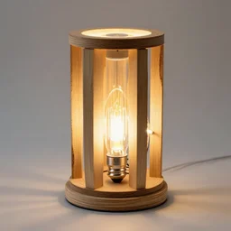 a lamp made from pieces of wood and 3 ledlights, design, hyperrealistic, 8 k